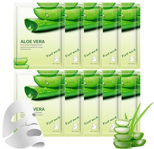 ARCHIDATE 10 Stück Aloe Vera Tuchmasken Gesicht - Feuchtigkeitsmaske Gesichtsmaske - Anti-Falten Ölregulierend Maske Gesicht - Tiefenreinigung Hautpflege Für Gesichtsmaske Frauen Beauty Set Mädchen