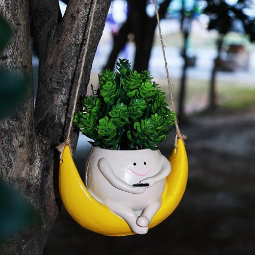 leasote Pot de fleurs à suspendre en forme de lune avec tête pivotante - Pot de fleurs avec trou de drainage pour plantes succulentes d'intérieur et d'extérieur - Cadeau pour femme et amateur de