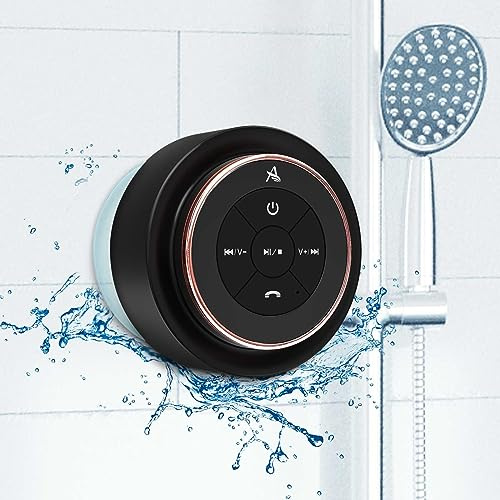 XLeader, Upgraded, Shower Speaker, Certified IPX7 Waterproof Bluetooth Speaker with Suction cup and Hook clip, Built-in Mic, Crystal Sound & Rich Bass, up to 12H Playtime, Gifts for women, Rose Gold B