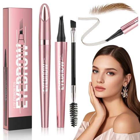 Augenb rauenstifte Wasserfest- 2025 Neu Upgraded 3D Microblading Schweißfester Augenbrauenstift mit 4 Gabelspitzen Magischer Pinselspitze Erzeugt Feiner Eyebrow Pencil Natürliche Langlebig-Hellbraun