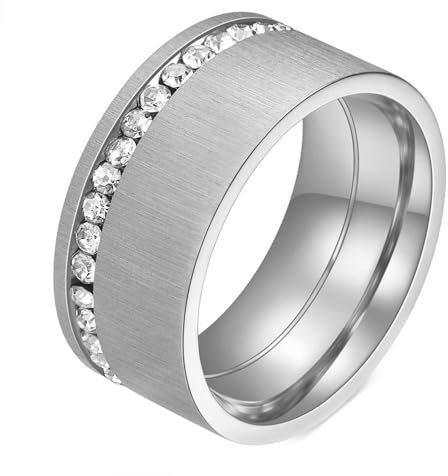 Wycian Ring 10Mm, Damen Ring Edelstahl Zirkonia Silber Größe 52 (16.6) 10 mm Matter Ring mit Zirkonia Anpassbar für Frau Jahrestag