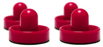 96mm Air Hockey Paddles and Strikers (4-Pack) – 3.78 Inch Heavy Duty Replacement Set for Standard Game Tables – Includes 4 Spare Felt Pads for Smooth Glide – Red Pusher Handles for Adults and Kids