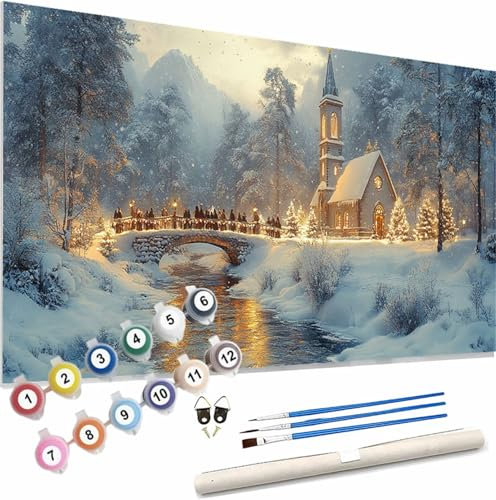Malen Nach Zahlen Erwachsene Weihnachten Malen Nach Zahlen Landschaft Paint by Numbers für Anfänger,DIY Handgemalt Ölgemälde Leinwand Kit,Pinseln Acrylfarben Bastelset,Home Dekor Gifts 120x50cm S-679