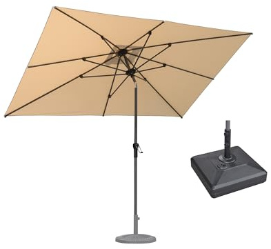 PURPLE LEAF Sonnenschirm mit Schirmständer 300 x 200 cm Rechteckig Gartenschirm Alu mit Kurbel Marktschirm Sonnenschutz, für Terrasse, Beige