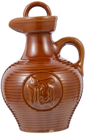 FUNOMOCYA Jarra de Vino de Cerámica Marrón de 500ml Borde Liso y Diseño Elegante, Contenedor Seguro Adecuado para Uso en Restaurantes y Hogares