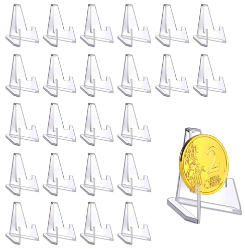 Arvoni 24 Pièces Supports Acrylique Transparent pour Pièces, Mini Présentoirs, Support Cadre Photo, Support Monnaie de Collection, Presentoir Cartes pour Exposer Pièces, Montres de Poche et Médailles