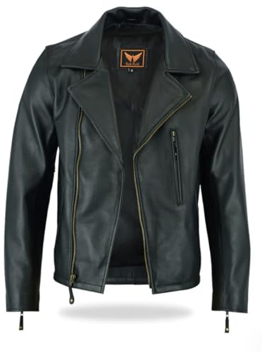 TackField Men's Premium Motorcycle Cowhide Leather Jacket - Heavy Duty Biker Club Style Jacket (US, Alpha, Medium, Regular, Regular, Black)