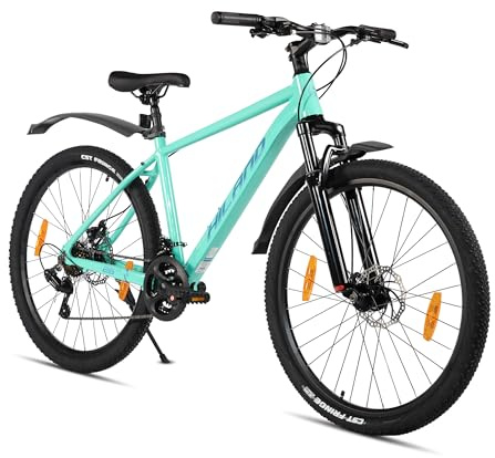 HILAND Bicicletta Mountain Bike per Adulti, 27.5 Pollici, 21 Velocità, Telaio in Alluminio Leggero, Freni a Disco Meccanici, Gomme Antiscivolo, con Parafanghi, per Sterrato e Città - Verde