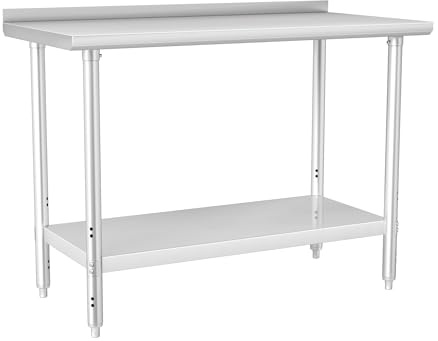 HARDURA Edelstahltisch 61×122 cm Vorbereitungstisch mit Verstellbarer Unterablage und Rückwandabdeckung aus Metall für Geschäftsküche, Haushalt und Hotel