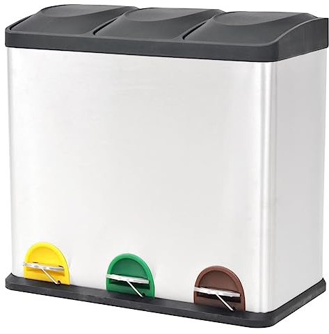 Genérico Cubo de Reciclaje y Basura con Pedal Acero Inoxidable 54 L,Casa y jardín,Productos del hogar,Contenedores de residuos,Cubos de la Basura y papeleras,Plateado,10.6 KG,50602