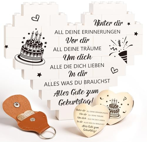 Giftota Geburtstagsgeschenk für 16 18 30 40 50 60 Herzförmige Bausteine und Glücksbringer, Geburtstagsgeschenk für Junge Mädchen Teenager Frauen Männer - Schönes Geschenkset für Geburtstag Freundin