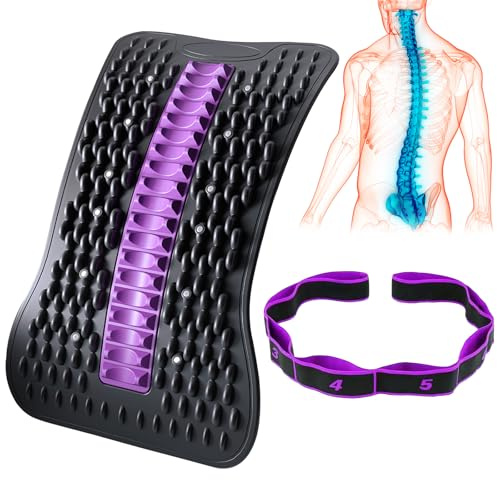 HEUIOP Lumbar Support Board & Resistance Band Adjustable Back Stretcher Lumbar Board,Spine Stretcher Suitable for Men Women Back Relaxation Neck Pain Relief Spinal Alignment(Black Purple)