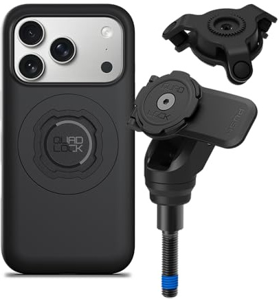 Quad Lock Handlebar Clamp PRO Motorcycle Phone Mount with Vibration Dampener and MAG Phone Case for iPhone 17 Pro