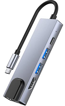 Hub USB C 5 en 1 multifunción tipo estación de acoplamiento con 4K 30Hz HDMI USB3 0 RJ45 87W puertos de entrega de energía para portátiles, tabletas, teléfonos inteligentes
