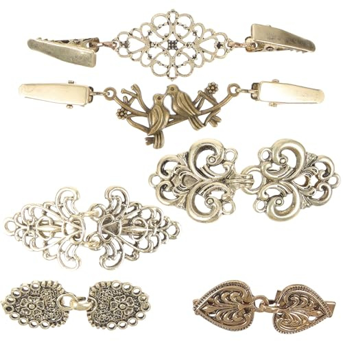 DIKACA Lot de 6 Pinces à Col de Cardigan Vintage en Métal Bronze Ancien, Clips pour Châle et Robe Femme, Accessoires Rétro pour Vêtements Élégants au Quotidien