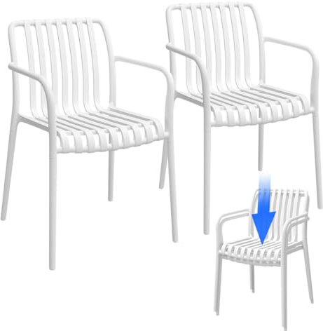 STEELSØN Pincoya Gartenstühle 2er Set, Weiß, stapelbar, wetterfest, 120 kg | Outdoor Loungesessel, UV-beständig, Balkonstuhl, Gartensessel aus Kunststoff, Armlehnenstuhl Garten/Balkon, Terrassenstuhl