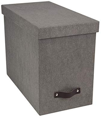 Bigso John Schreibtisch-Aktenbox – Aufbewahrungslösung und Dokumenten-Organizer für wichtige Papiere – langlebige Hängeregistraturbox mit Deckel und Ledergriff – 18,8 x 33 x 26,4 cm – Grau