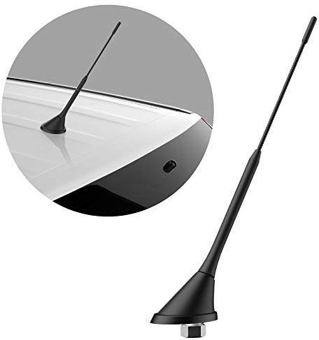Navitec24 Auto Antenne Dach Kfz RADIOANTENNE FM 23cm Sockel DIN STECKER Ersatz für Antennenfuss inkl Verstärker