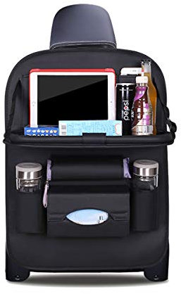 Ergocar Protezione Sedile Auto Organizzatore Kick Mats Impermeabile, Sedile Posteriore Organizzatori Luxury PU Leather (Nero - 1 Pack)