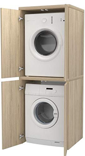 Ve.Ca. Mueble columna con puertas cubre lavadora de madera, cubre lavadora/secadora, diferentes colores, también a medida, lavadero baño (roble sherwood)