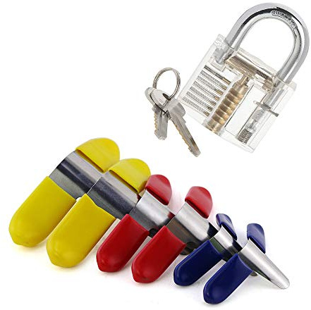 Loboo Idea Transparent Practice Padlock und 6-tlg. Padlock Shim Set für Lockpicking, Beginner und Pro Locksmiths