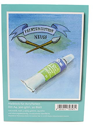 Paintersisters Malblock A3, 20 Blatt für Acrylfarben, Block mit strukturiertem Papier 300g/m², naturweiß und matt, säurefrei