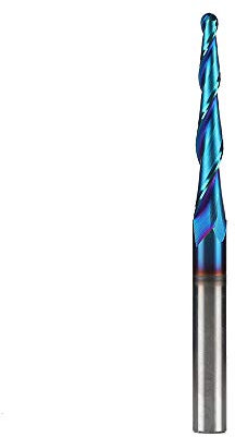 Jiiolioa ZQ2113 Spiral CNC Router Bits 1/4 Shank 3OVL 2.4 Deg Tapered Angle Ball Nose with NACO-Blue Coating for 2D&3D Wood Carving