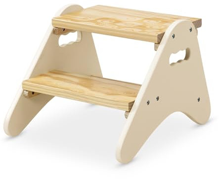 B. spaces Stabiler Tritthocker Kinder aus Holz – Hocker, Schemel mit 2 Stufen – Kindermöbel cremeweiß für Bad, Küche, Kinderzimmer ab 2 Jahre, Klein