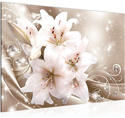 Runa Art Bild Blumen Lilien Modern Wandbilder Wohnzimmer 1 Teilig - Made In Germany - Abstrakt Beige Braun Flur 016815b