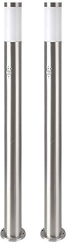 etc-shop LED Stehleuchte Außen Edelstahl | Bewegungsmelder |Gartenlampe, Sockelleuchte, Wegleuchte | Silber| Höhe 110 cm | 2er Set