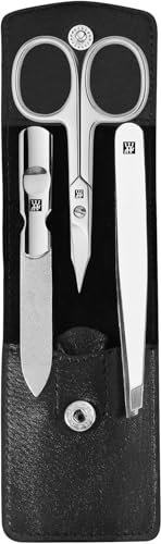 ZWILLING Maniküre-Set (3 teilig, Pediküreset für Nagelpflege und Nagelhautpflege, Leder, mit Nagelschere), Edelstahl Poliert, Schwarz