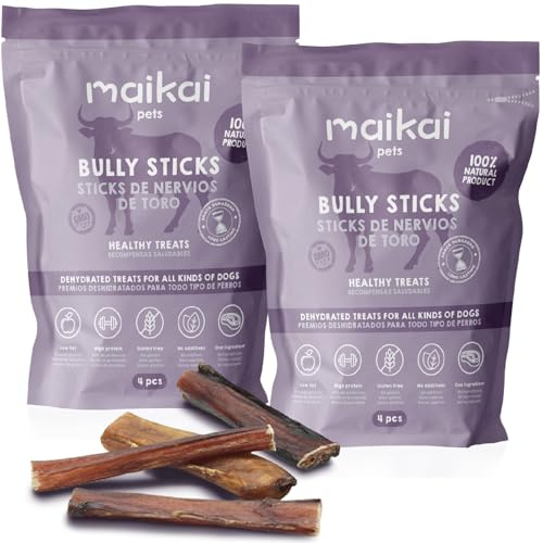 MAIKAI Lot Nerfs de Bœuf Séchés – Friandises Naturelles à Mâcher + Haute Teneur en Protéines – Récompense Durable + Supplément Barf – pour Chiens de Toutes Tailles