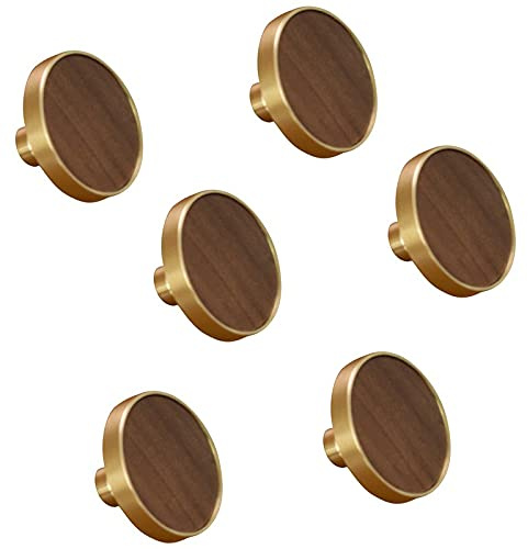 Knober 6 X Möbelknopf 30 mm Holz braun Messing für Kommoden Schränke Schubladen Knäufe Knöpfe leichte Montage