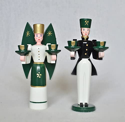Figurine de Noël ange et mineur Vert Hauteur env. 15 cm NOUVEAU Noël Neige Seiffen Bougies Monts Métallifères Décoration d'hiver Minier Église Lumière Bois Forêt Décoration Fenêtre