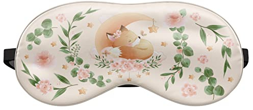 Schlafmaske Reise Relax Augen Abdeckung Bett Emoji Nickerchen Augenbinde Schlafender Fuchs mit Blumen und Sternen [042]