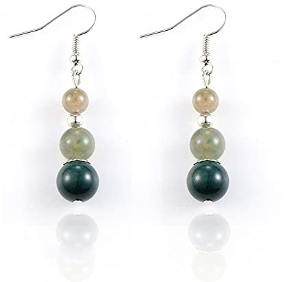 GLDW Ohrringe Hängend, Natürlicher Indischer Onyx, Rund, Reiki-Chakra-Stein, Silber, Hypoallergen, Ohrhaken, Handperlen, Baumelnde Ohrtropfen, Schmuck Für Frauen, Mädchen, Muttertagsgeschenke