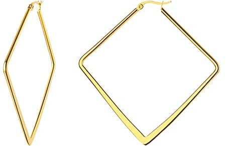 Caimeytie Rhombus Creolen für Damen und Mädchen Edelstahl vergoldet valentins geschenke