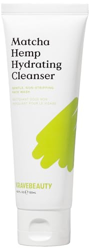 KraveBeauty Matcha Hemp Hydrating Cleanser for Dry or Sensitive Skin, Gentle, Non-Stripping Face Wash with Matcha, Hemp Seed Oil & Glycerin, Fragrance Free, 120ml