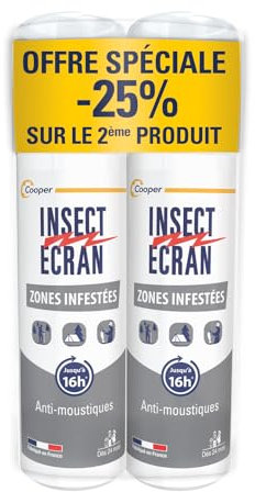 INSECT ECRAN - Anti-moustiques - Spray répulsif peau - Protection contre les piqûres de moustiques - Zones Infestées – Made in France - 2x100 ml