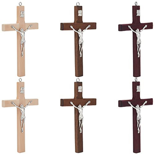 WEBEEDY 6 Stück Holzkreuz Kruzifix mit Jesus Korpus Kreuz Set Benediktuskreuz Wandkreuz Kruzifix zur Firmung Geburt Kommunion Taufe 4.7 Zoll / 12 cm, 3 Farben