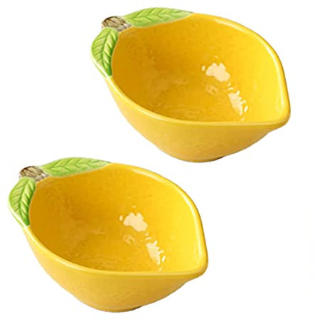 123Arts Keramik Dessertschalen 2er Set Zitronenform Beilagen Snackschalen
