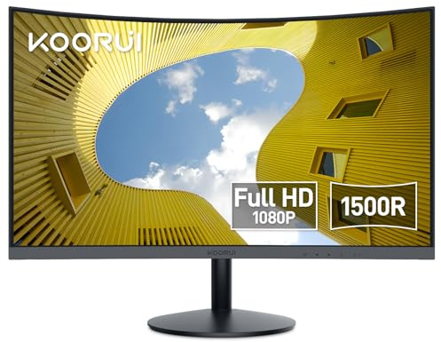KOORUI 27 Inch Curved Monitor, Full HD 1080P 75Hz Computer Monitor, 1500R HDMI VGA, Tilt Adjustment, Eye Care, Black