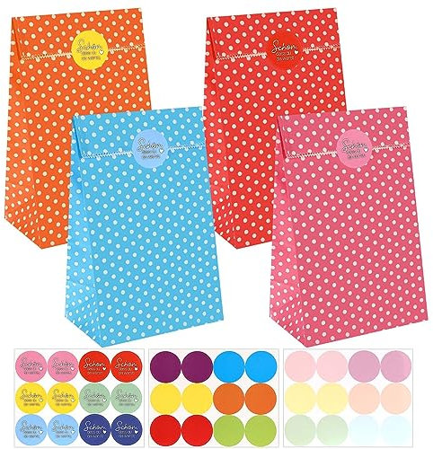 Mkitnvy Papiertüten Kindergeburtstag, 20 Stück Geschenktüten Braun Tüten Papier mit 36 Aufkleber, geschenk tüten kindergeburtstag tüten für Kindergeburtstag,Hochzeit,Feiern