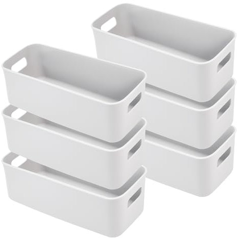 LYLIDIA 6 Stück Aufbewahrungsbox Klein Schmal PP Kunststoff 30cm Grau Aufbewahrungskorb Boxen Aufbewahrung Organizer Box Körbe Ordnungsbox Kunststoffbox für Badezimmer Schrank Regal