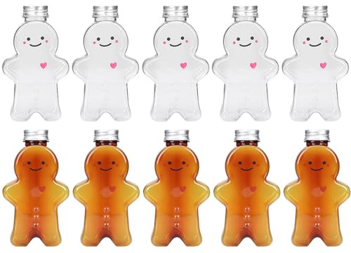 Cabilock 10Stücke Weihnachten Wiederverwendbar Saftflaschen zum Befüllen Smoothie Weihnachten Lebkuchenmann Flaschen Leere Milchflaschen Transparente Milch Trinkflaschen Getränkeflaschen(700ml)
