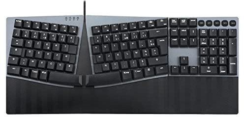 Perixx PERIBOARD-535BL Clavier mécanique Filaire et Ergonomique - Touches Clicky Bleues à Profil Bas - Touches Macro programmables - Compatible avec Windows et Mac OS X - Layout AZERTY français