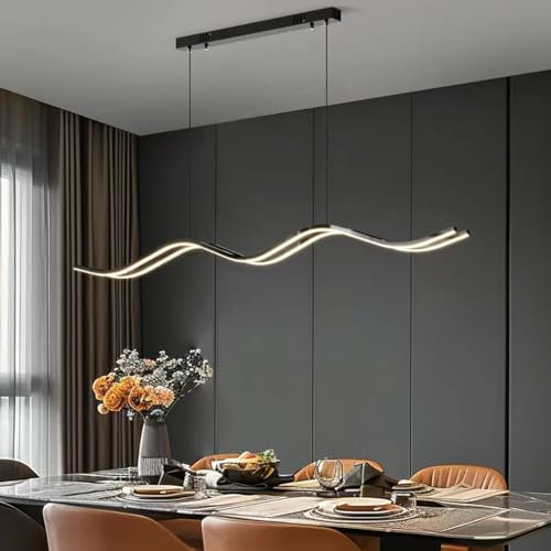 Deliouay Suspension Luminaire Moderne Design LED Lustre Dimmable 3000K-6000K avec Télécommande Suspension Lampe for Salle à Manger Bureau Cuisine Salon (Noir, 100CM)
