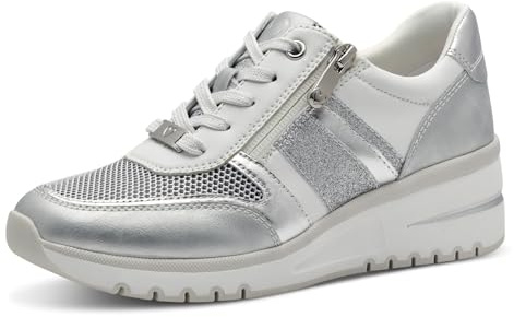 MARCO TOZZI Damen Sneaker flach mit Reißverschluss Chunky-Sohle, Weiß (White Comb), 38 EU