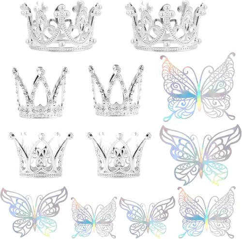 ZOSIGN Corona para Pastel, 6 Piezas Mini Plateada Corona para Decoración de Pastel, Decoración de Pastel de Corona, Adornos para Tartas de Mariposa, para Fiestas de Cumpleaños Aniversarios Bodas