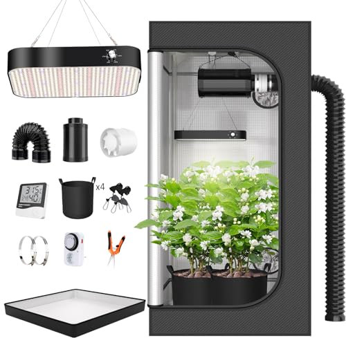 TOPRON Grow Box Kit Completo, 100x100x200cm Growbox, Set Completo di Tende da Coltivazione Idroponica 600D con Lampada LED a Spettro Completo Dimmerabile da 200W